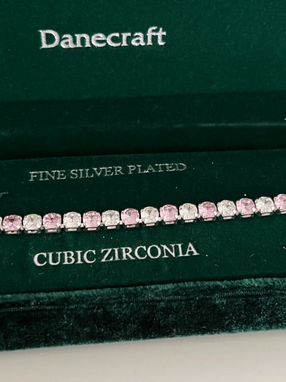 Danecraft Silver/Pink Fine Silver Cubic Zirconia Bracelet in Lighted Box - NEW
